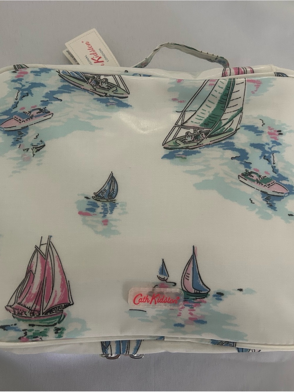 Cath Kidston White Sailboat Cosmetic Bag with Blue & Pink Accents